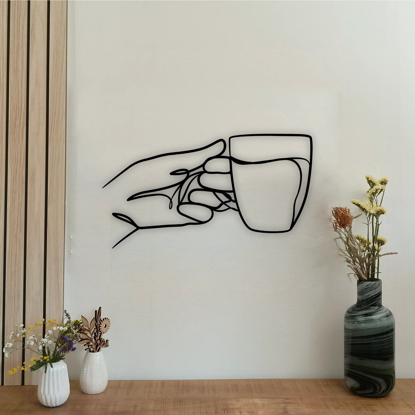 Houten wanddecoratie - Tekening koffie