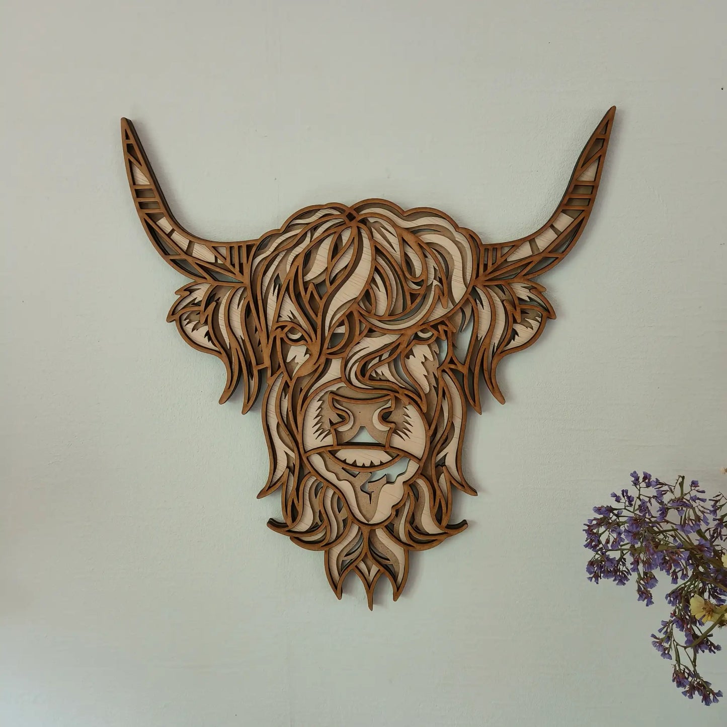 Houten wanddecoratie - 3D Schotse Hooglander