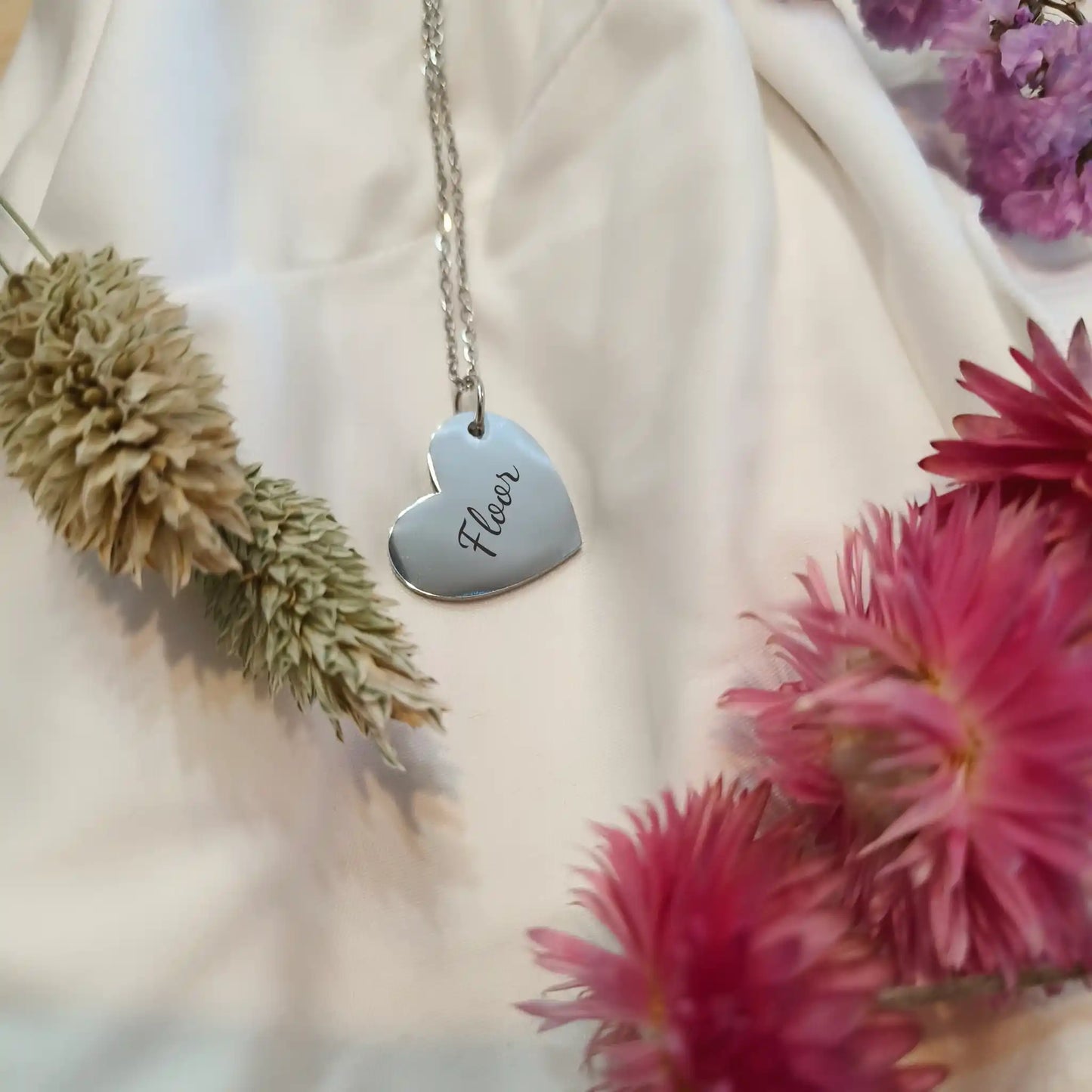 Ketting - Silv'r Heart - Stainless Steel | Gepersonaliseerd met Naam
