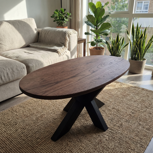 Ovale Eiken Salontafel - Massief Hout - X-poot - Stel zelf samen