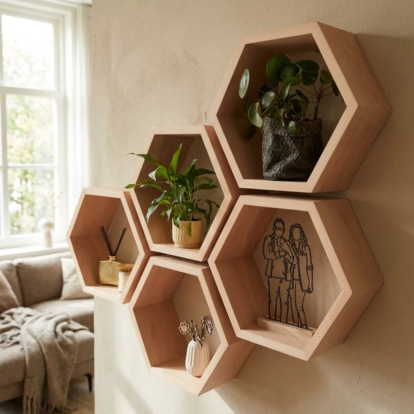Houten Hexagons - Beukenhout - Houten Wanddecoratie