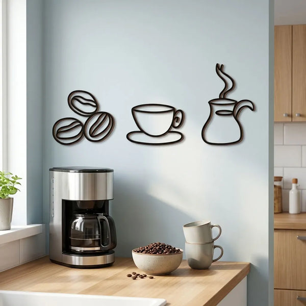Houten wanddecoratie - Koffie 3-luik - Keuken en koffiehoek