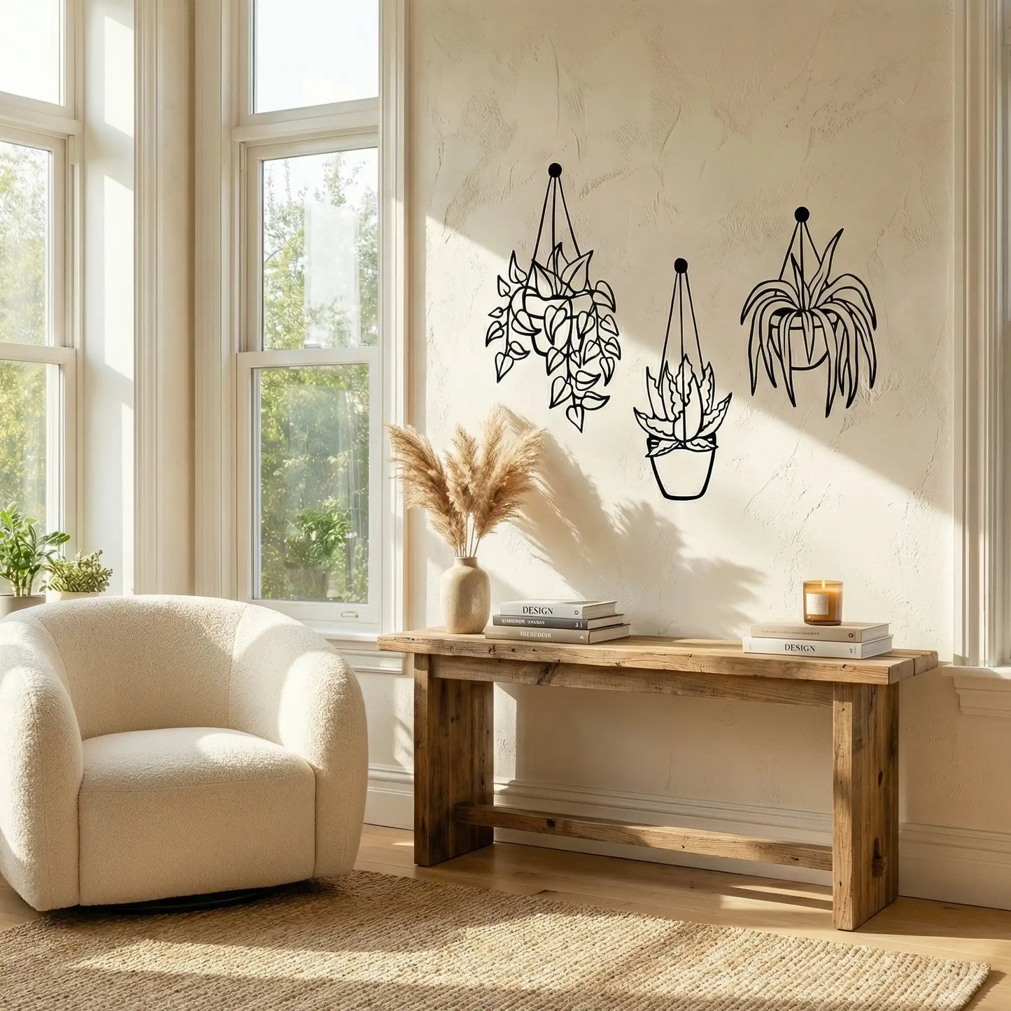 Houten wanddecoratie - vetplanten - 3 luik