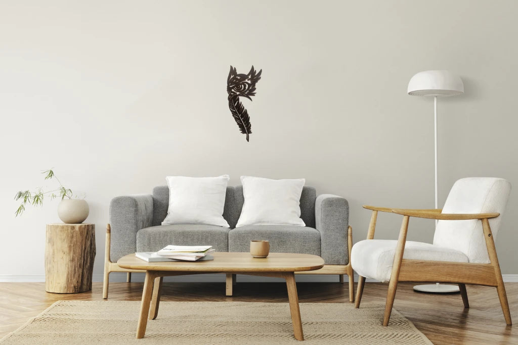 Houten wanddecoratie - Uil met Veer