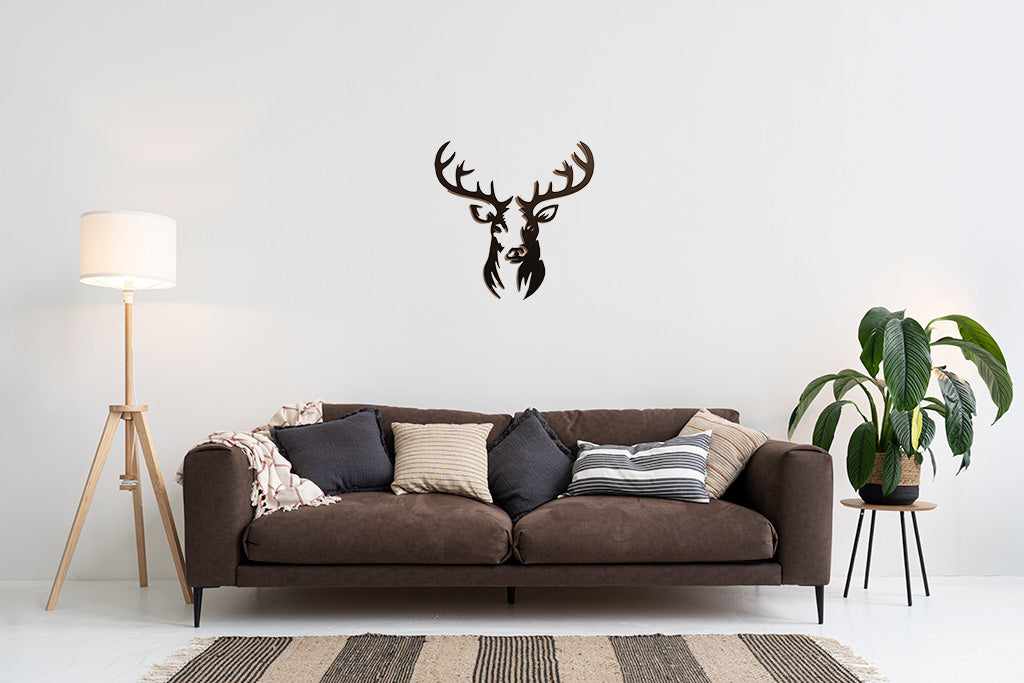 Houten wanddecoratie van een hert bestaand uit twee delen