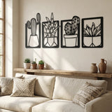 Houten wanddecoratie - cactussen - 4-luik