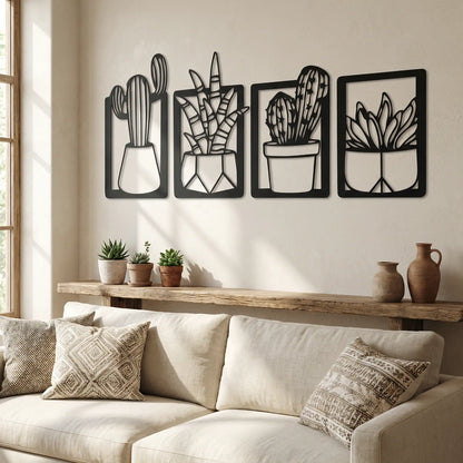 Houten wanddecoratie - cactussen - 4-luik