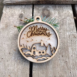 Houten kerstballen met achtergrond