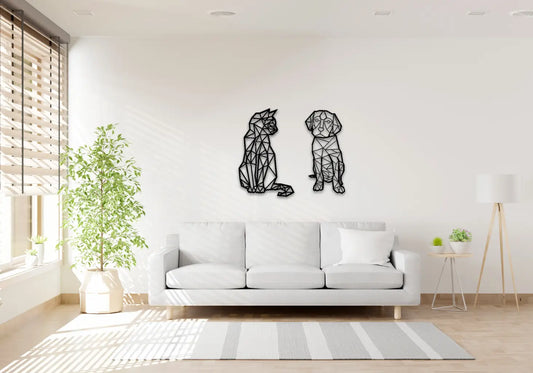 Houten wanddecoratie - Kat en Hond