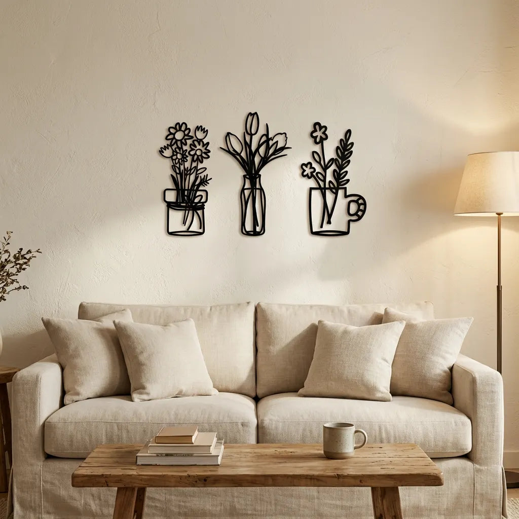 houten wanddecoratie bloemen drie luik