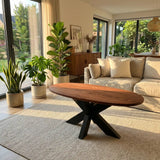 Ovale Eiken Salontafel - Massief Hout - X-poot - Stel zelf samen