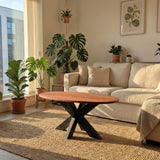 Ovale Eiken Salontafel - Massief Hout - X-poot - Stel zelf samen
