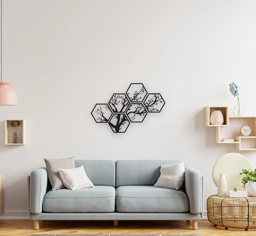 Houten wanddecoratie - Hexagon levensboom in het klein