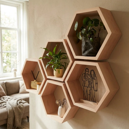 Houten Hexagons - Beukenhout - Houten Wanddecoratie
