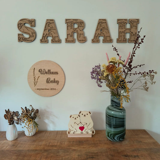 Houten 3D Letters met Safari Dieren - Perfect voor de Kinderkamer