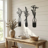 Houten wanddecoratie - bloemen vazen