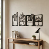 Houten wanddecoratie - cactussen - 4-luik