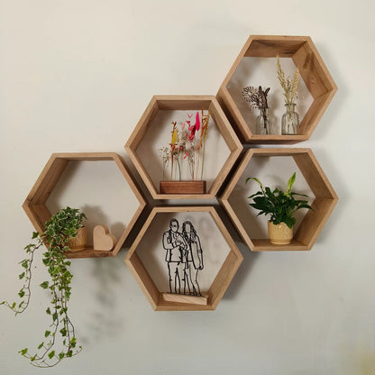 Houten eiken hexagon set