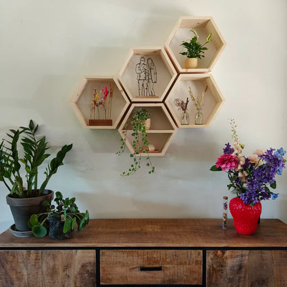 Houten hexagons wanddecoratie