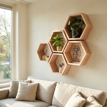 Houten Hexagons - Beukenhout - Houten Wanddecoratie