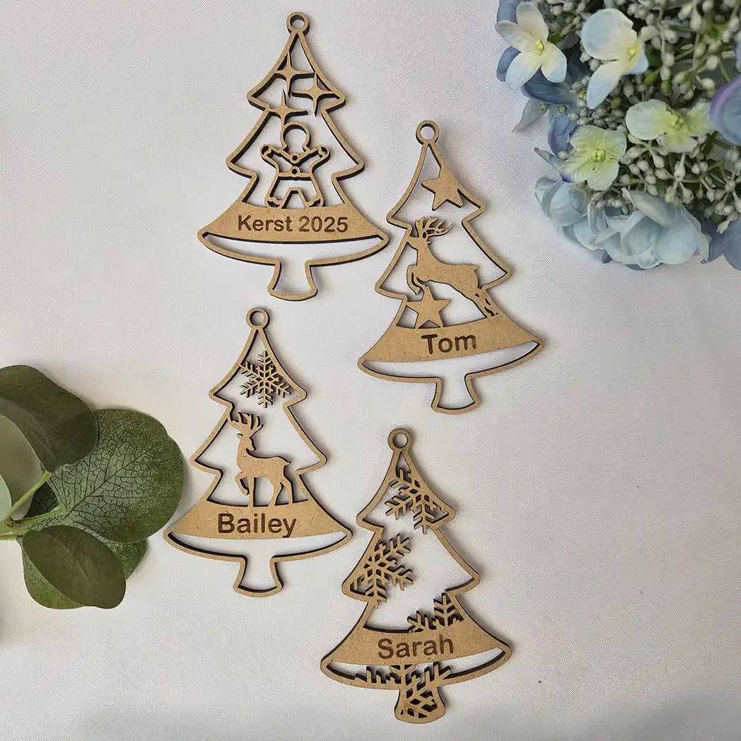 Houten kerstboom hanger met naam