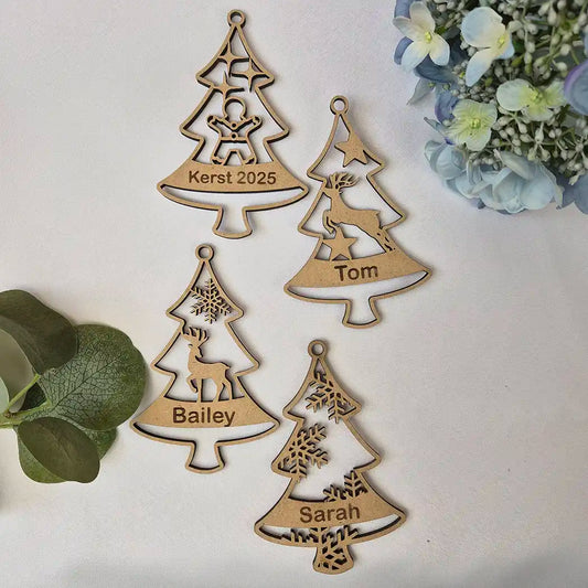 Houten kerstboom hanger met naam