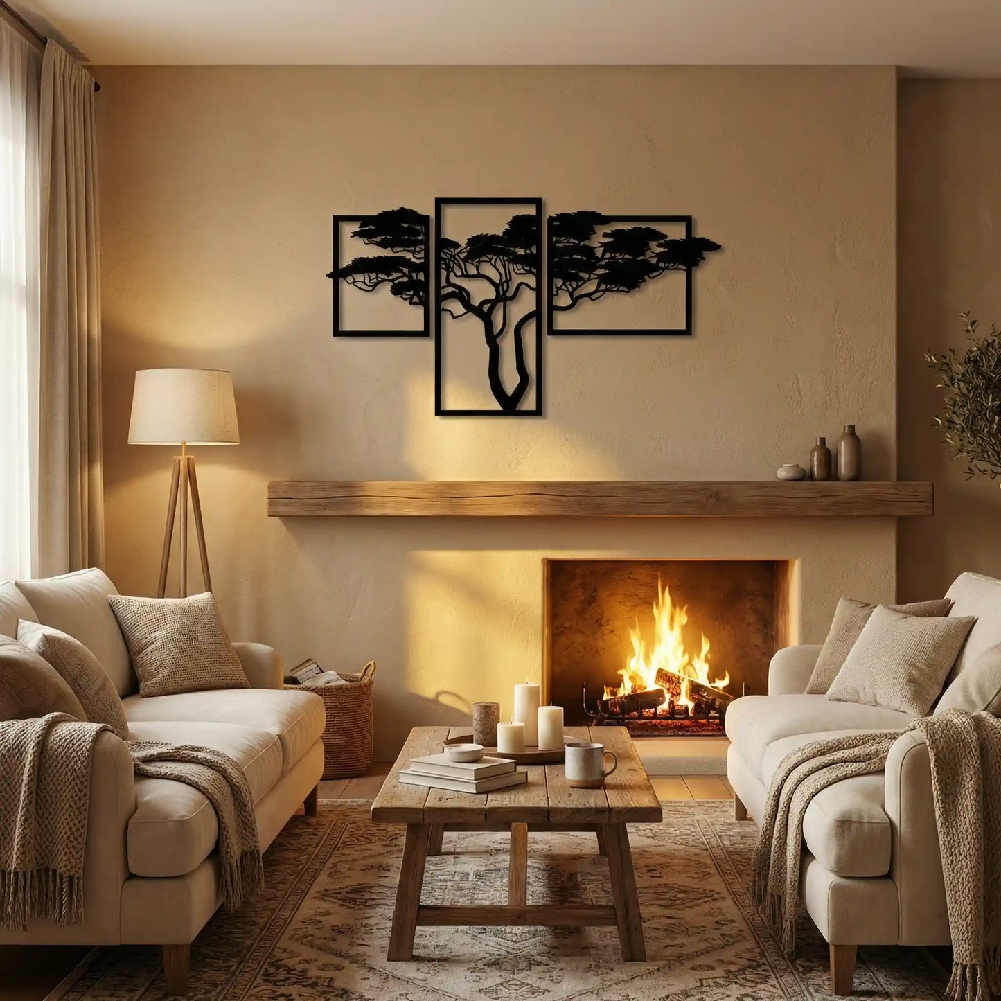 houten wanddecoratie drie luik acacia boom