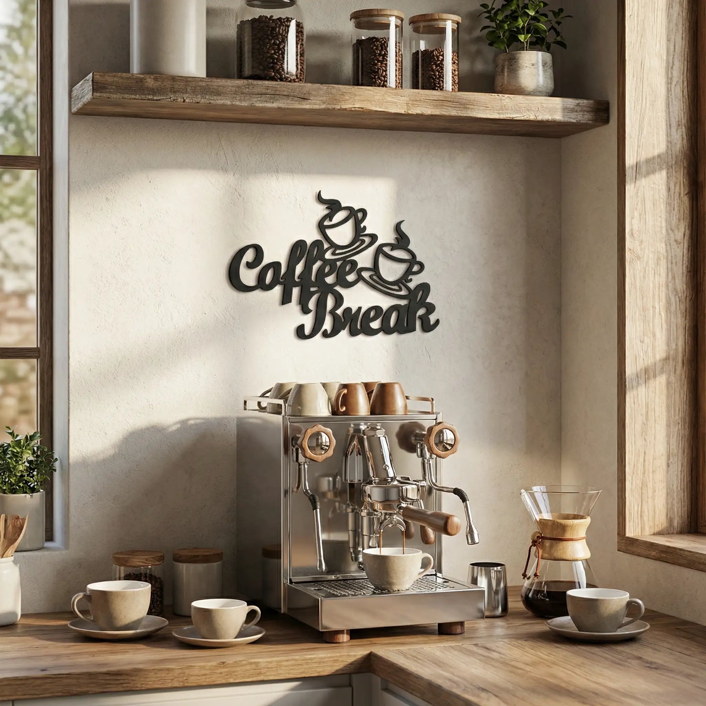 Houten wanddecoratie - Coffee break - Koffie