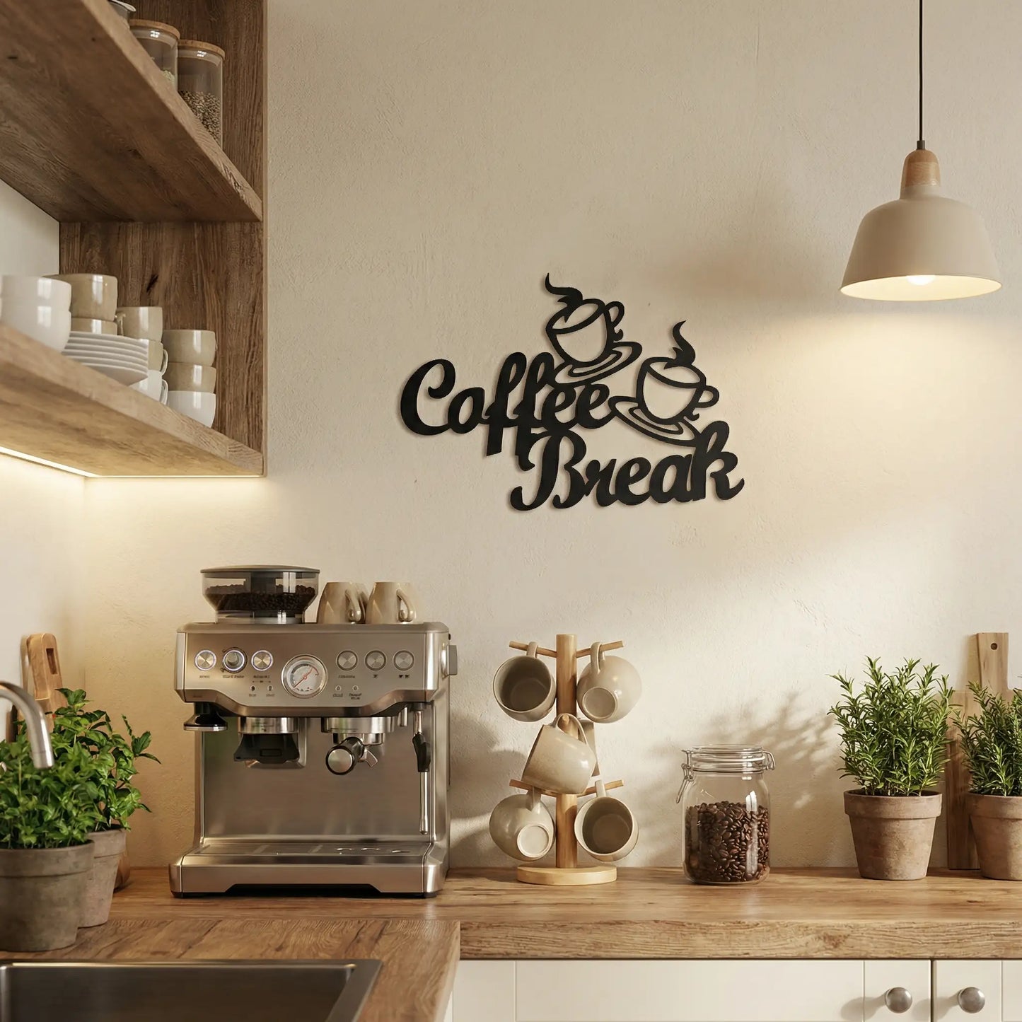 Houten wanddecoratie - Coffee break - Koffie