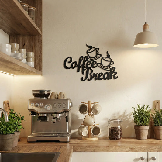Houten wanddecoratie - Coffee break - Koffie