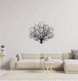 Houten wanddecoratie van een levensboom bestaand uit 14 hexagons