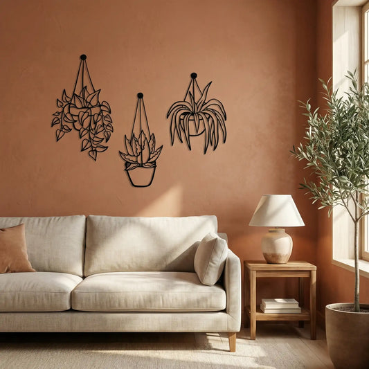 Houten wanddecoratie - vetplanten - 3 luik