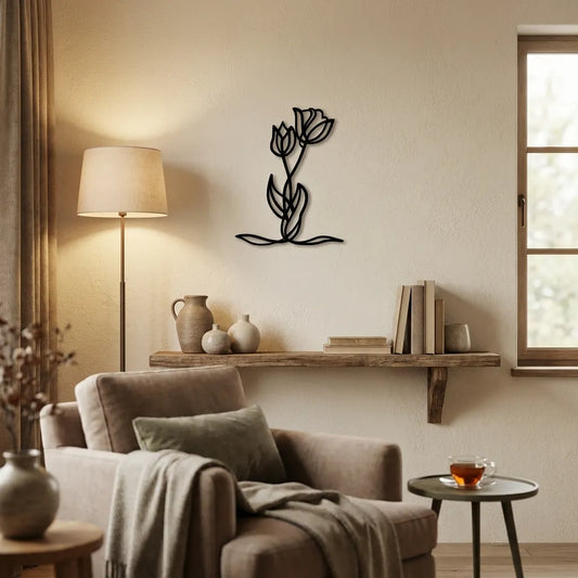 Houten wanddecoratie - Tulp - Tekening van hout