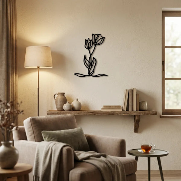 Houten wanddecoratie - Tulp - Tekening van hout