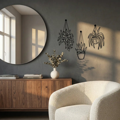 Houten wanddecoratie - vetplanten - 3 luik