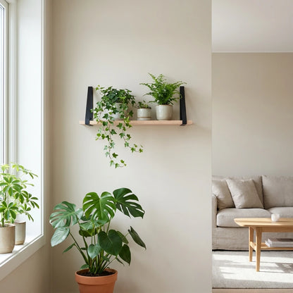 Eiken Wandplank met Mat Zwarte Wandbeugels - Inclusief Bevestiging