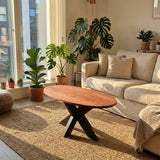 Ovale Eiken Salontafel - Massief Hout - X-poot - Stel zelf samen