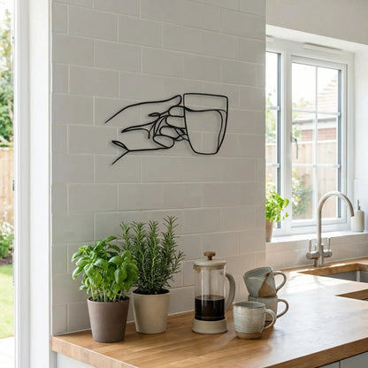 Houten wanddecoratie - Tekening koffie