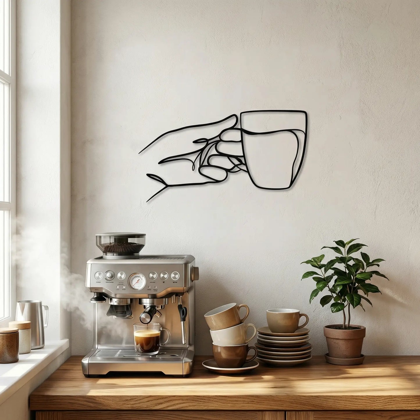 Houten wanddecoratie - Tekening koffie
