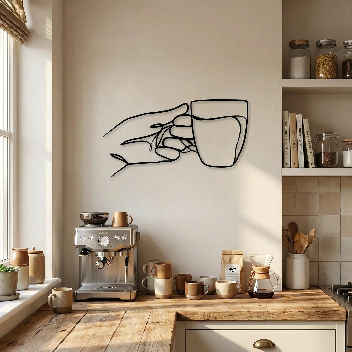 Houten wanddecoratie - Tekening koffie