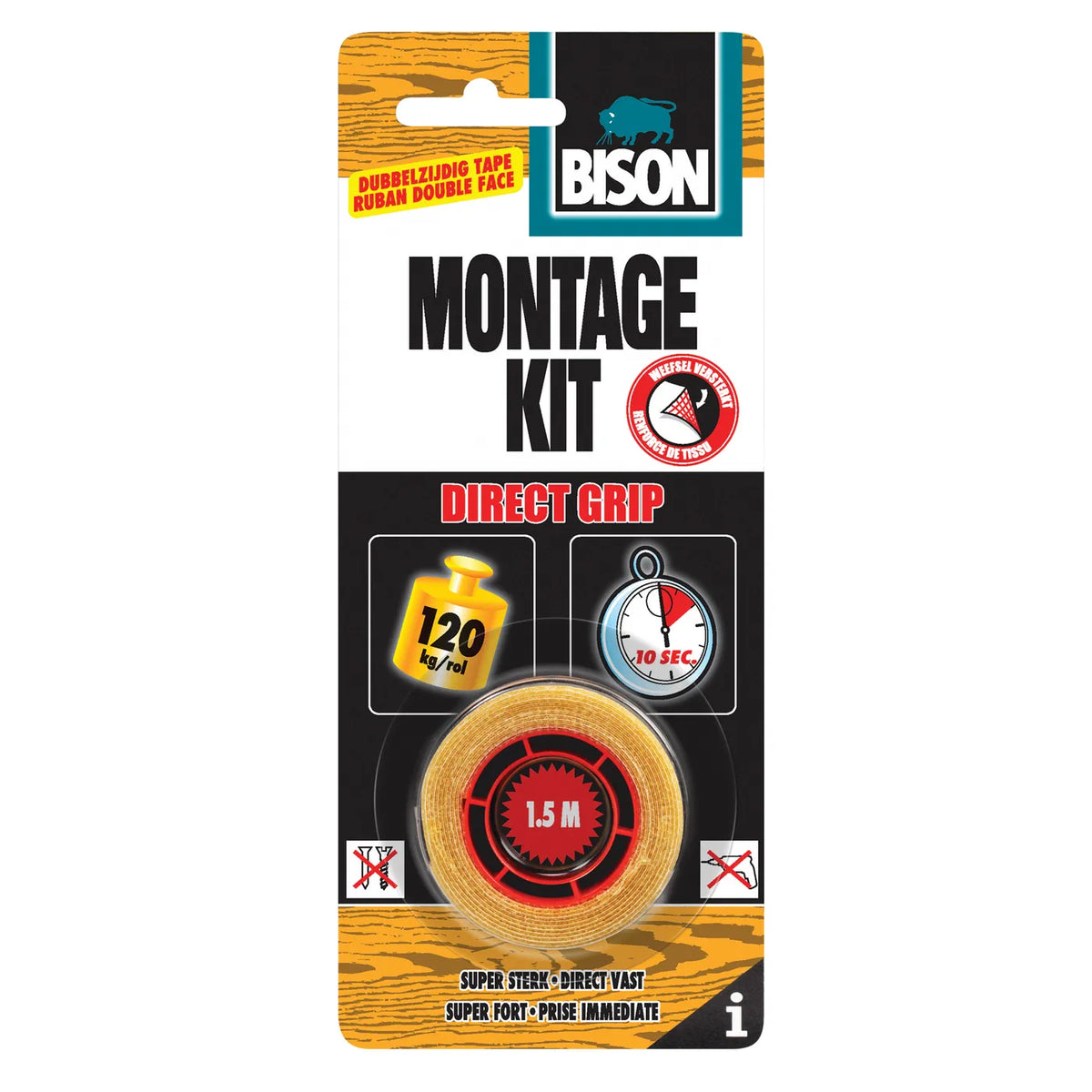 Bison direct grip - dubbelzijdige montagetape 1,5 meter