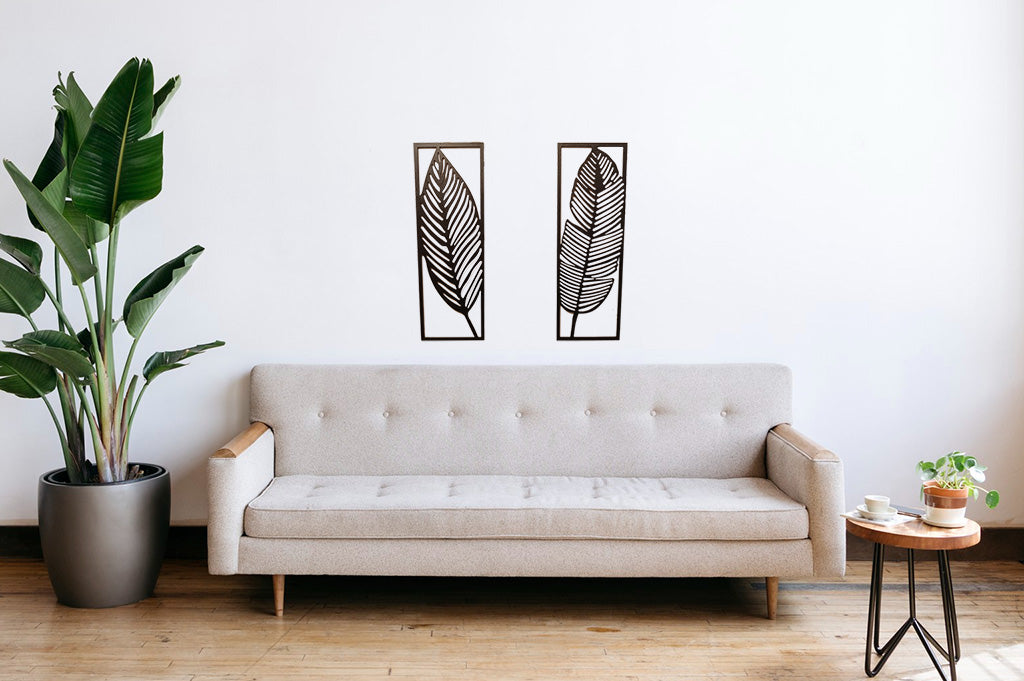 Houten wanddecoratie veren in het zwart